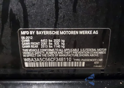 2012 BMW 328I из США, поврежденный, VIN WBA3A5C56CF348110